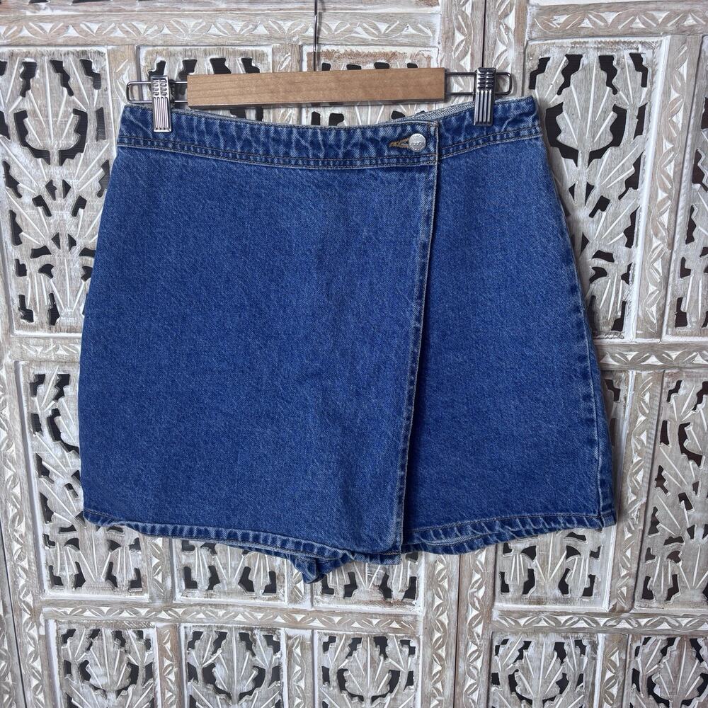 Vintage 90s SASSON Denim Wrap Skort Medium Wash Blue Asymmetrical Retro SZ 11/12